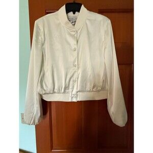 RACHEL ZOE Satin Bomber Ivory Jacket Cream Ecru Size Medium